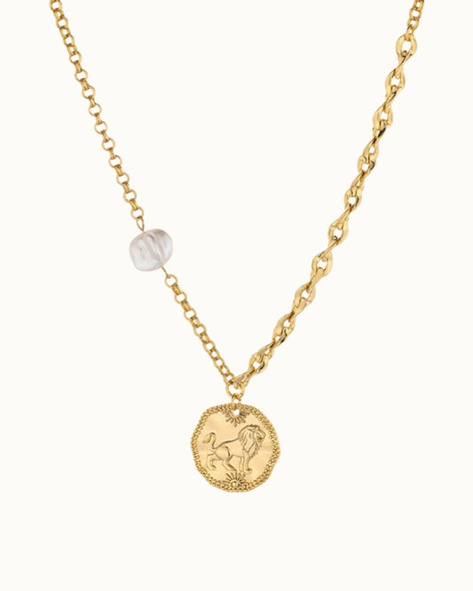 Regal Lion Coin Necklace | Necklace | Natural Pearl & 18k Gold โ Lunari Jewellery