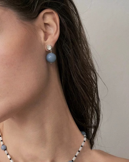 Orb Essence Blue Lace Agate | Earrings | Rhodium & S925 Silver – Lunari Jewellery