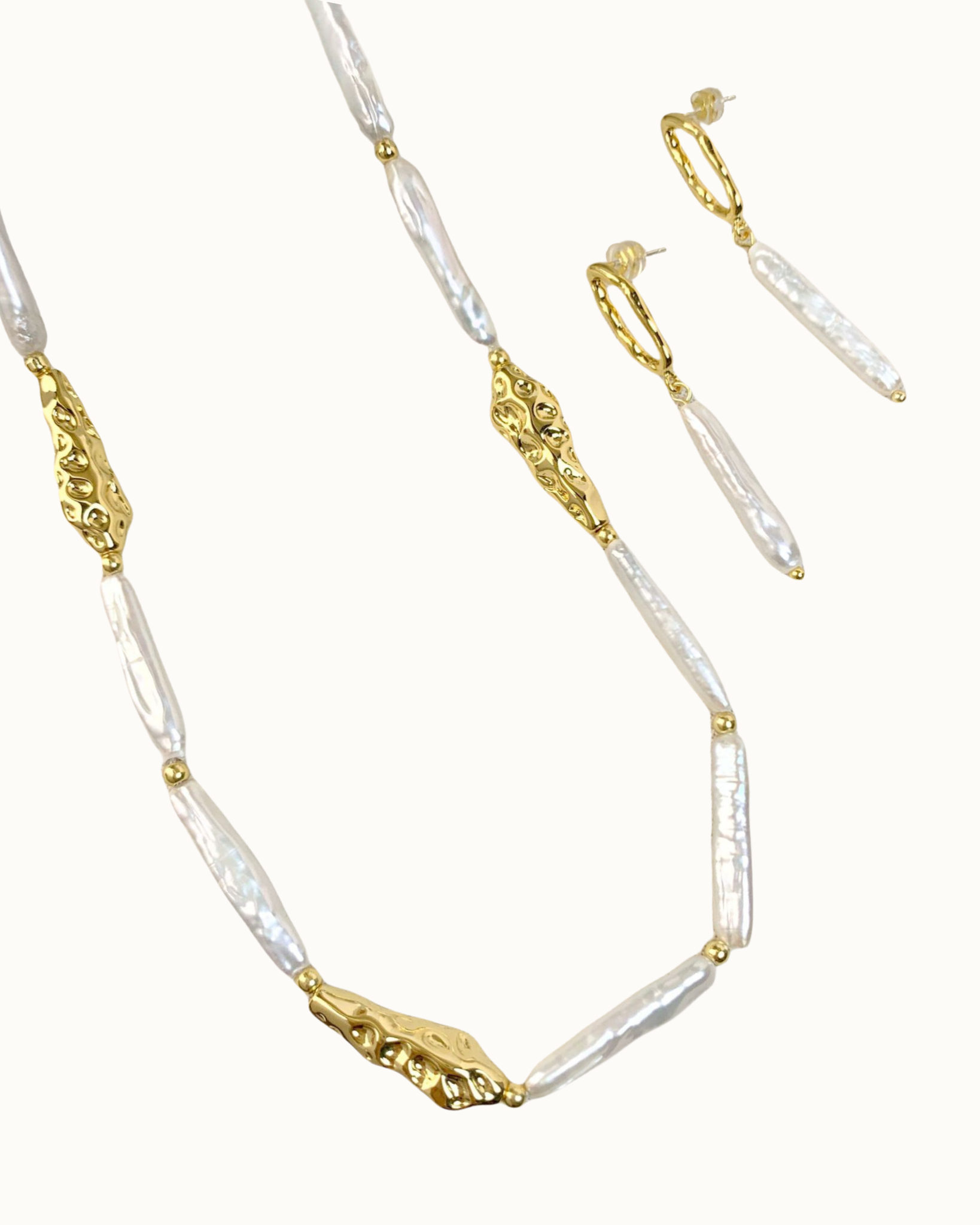 Baroque Linea Set | Jewellery | Natural Pearl & 18k Gold – Lunari Jewellery